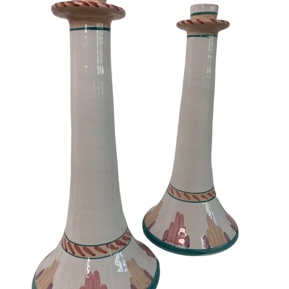 Vintage Pair Of Hand-Painted Ceramic Candlesticks Southwest 14" 7701 - Picture 2 of 15